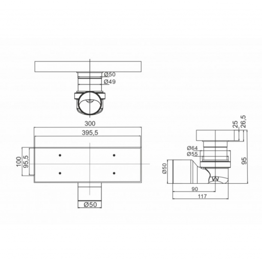 Душевой трап под плитку MAGdrain JYC 300 Q50-B хром матовый 100*300 мм